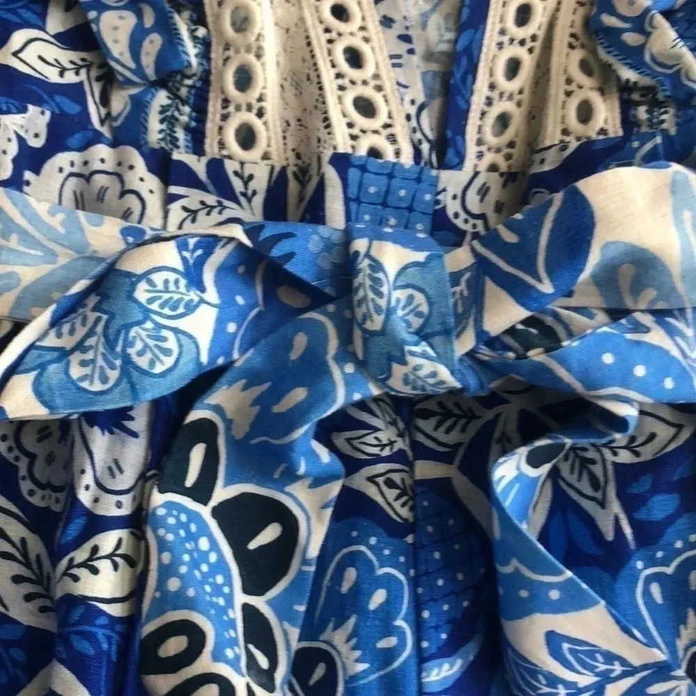 Farm Rio Full of Flowers jumpsuit Sz Medium New with Tags lots of blue - Picture 8 of 15